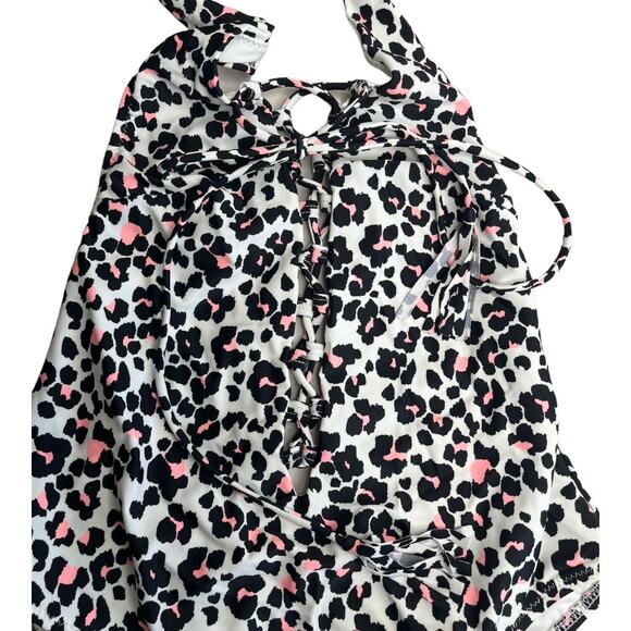 Mumu Mermaid leopard print lace up chest halter one piece swimsuit small NWOT - Picture 2 of 5
